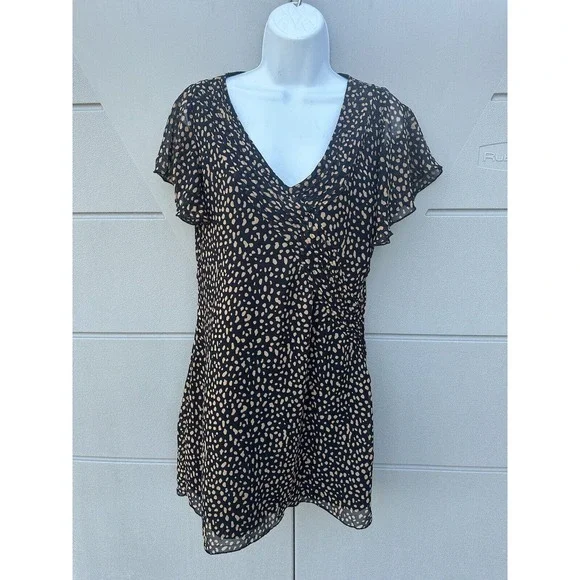 Urban Outfitters Rosalee V-Neck Flutter Sleeves A-line Mini Dress Black Sz M - Picture 7 of 16